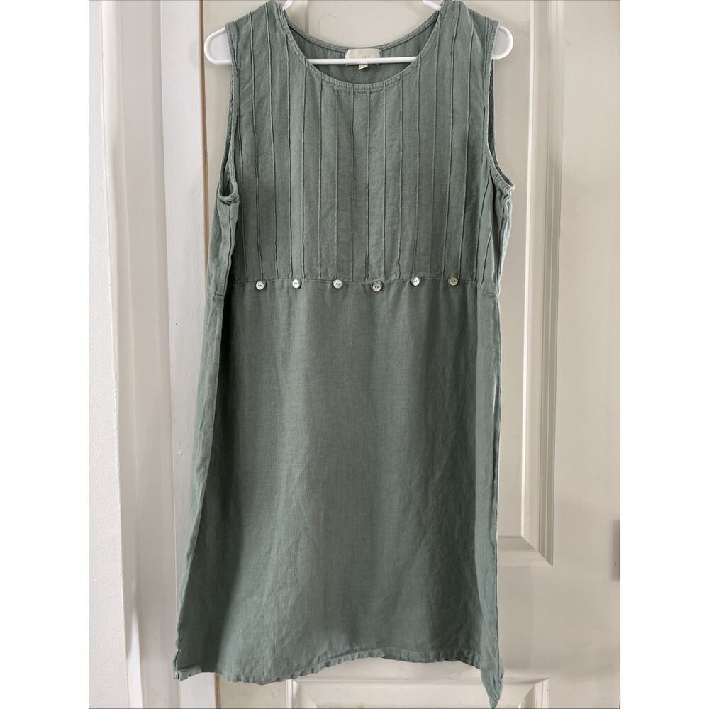VTG J Jill 100% Linen Sleeveless Dress Sage Green Women’s L Tall Beachy Classic